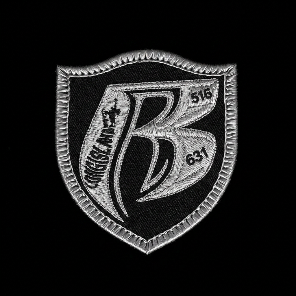 Embroidered patch of the chrome B logo